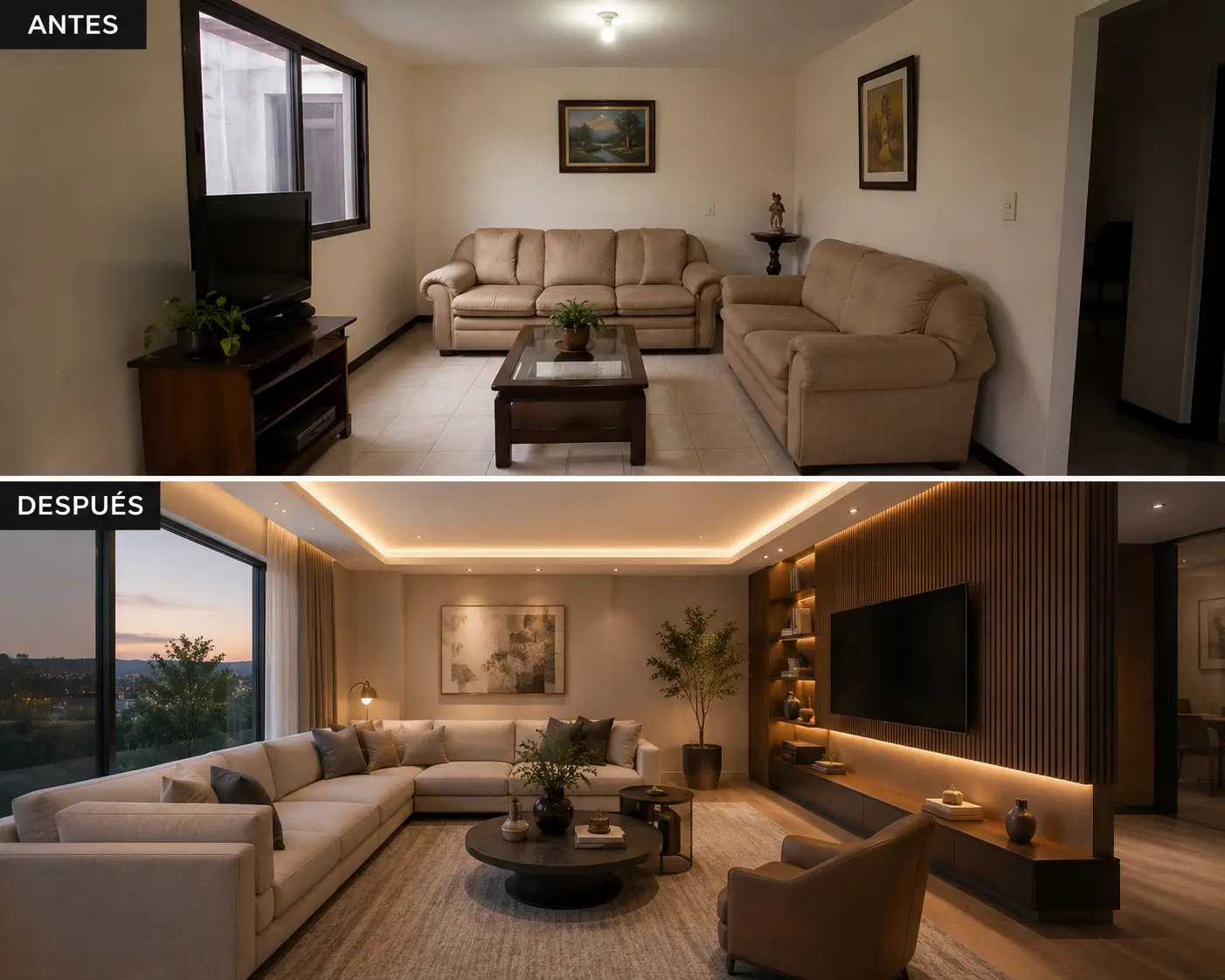 Antes y despues de sala de estar