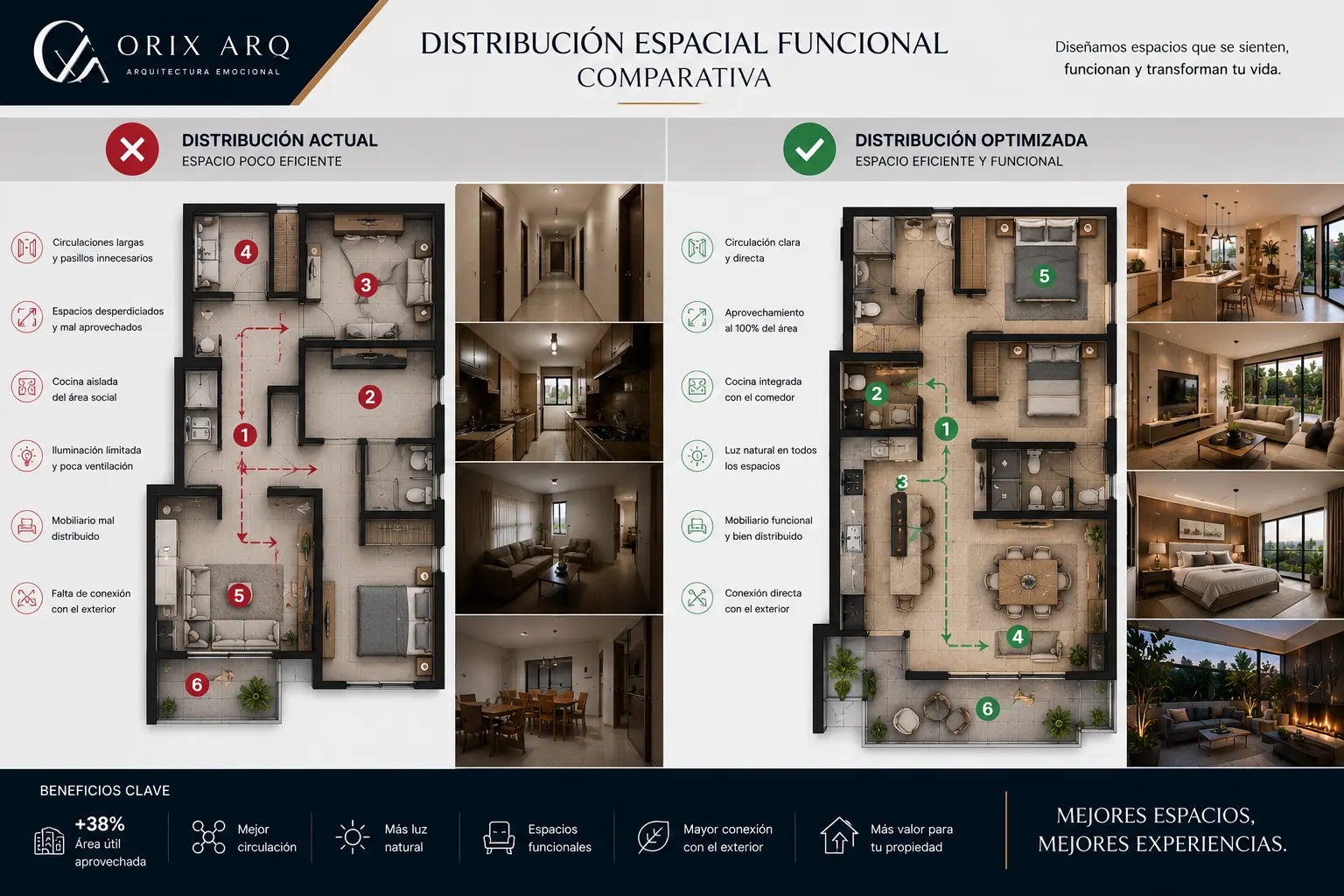 Comparación mala distribución vs distribución optimizada.