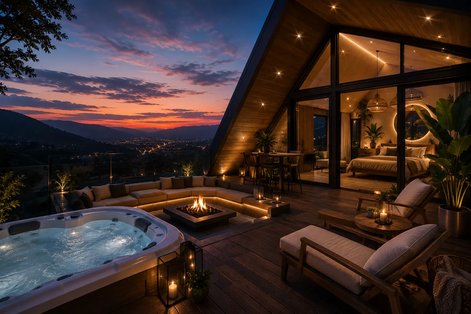 Jacuzzi, fogata, terraza o vista panorámica.