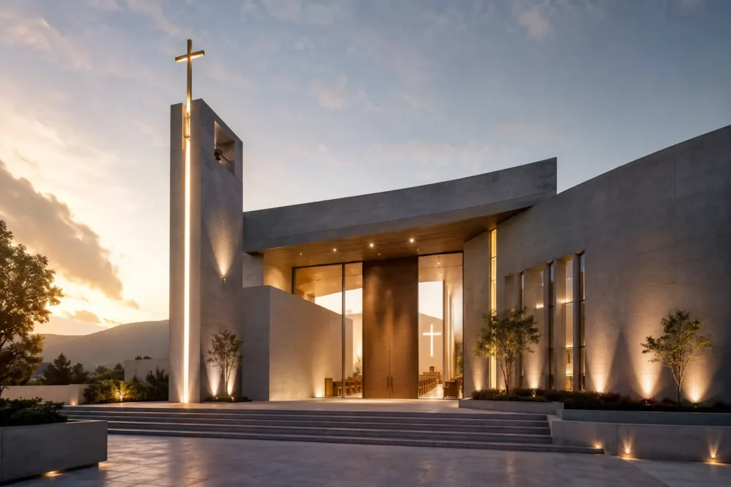 Arquitectura religiosa moderna con diseño espiritual contemporáneo realizado por ORIX ARQ