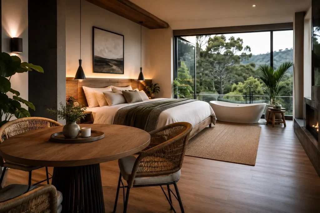 Diseño de interiores Airbnb premium con espacio moderno y experiencial realizado por ORIX ARQ