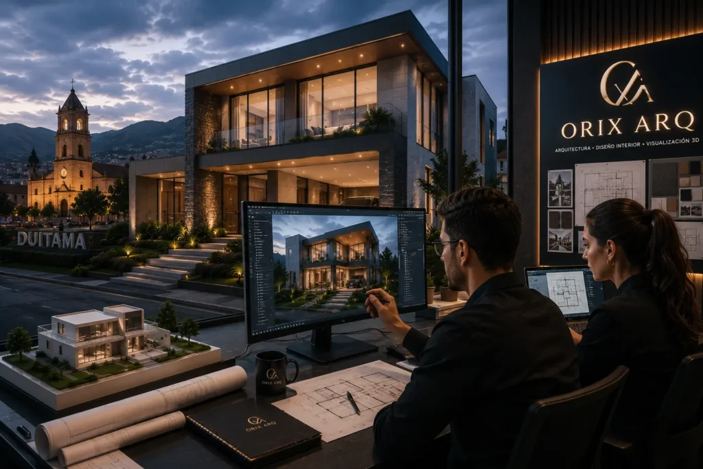 Arquitectos en Duitama desarrollando proyecto arquitectónico residencial mediante visualización arquitectónica 3D