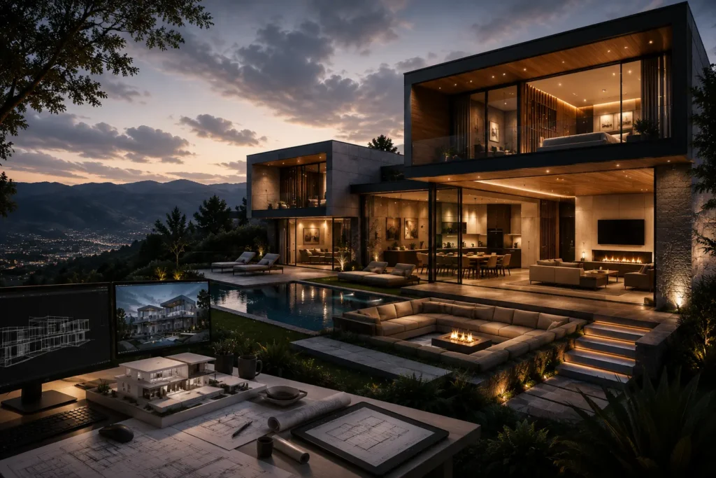 Diseño arquitectónico premium desarrollado por ORIX ARQ para vivienda exclusiva con visualización arquitectónica 3D
